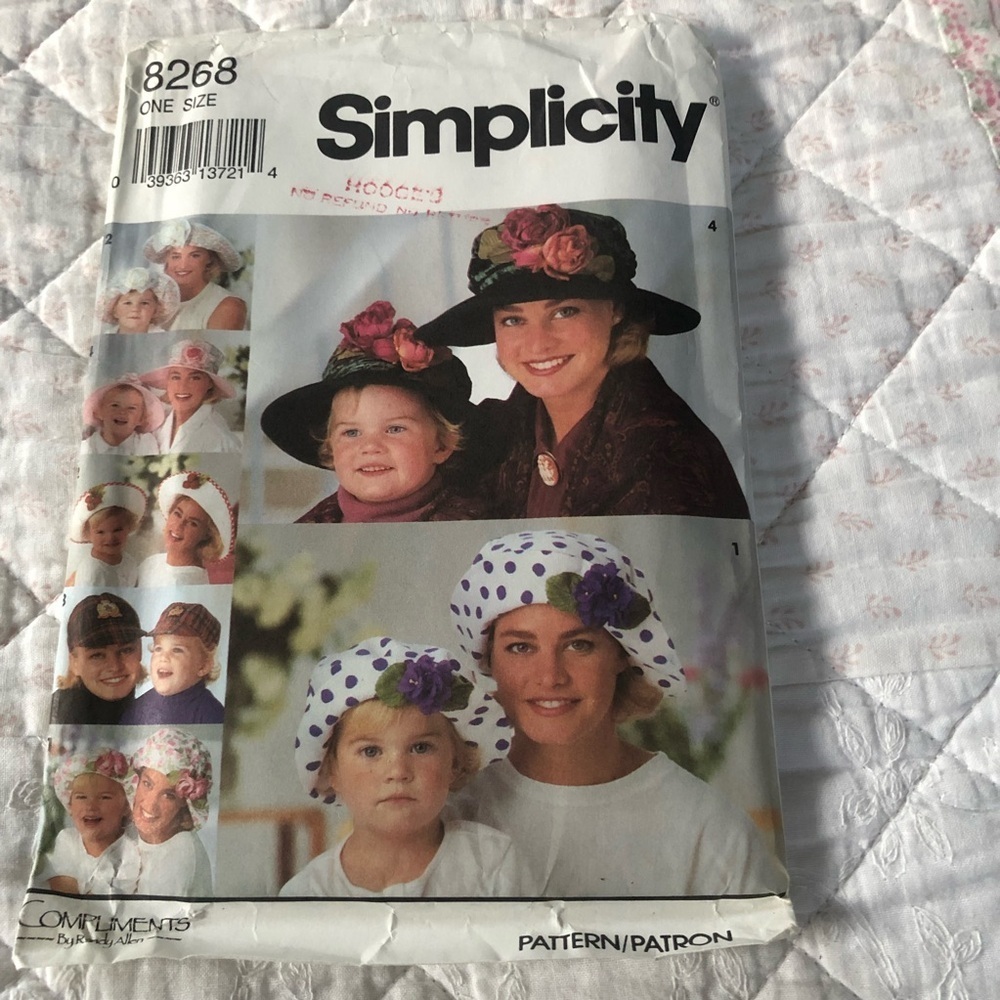Vintage 1992 simplicity 8268 pattern - mother and daughter hats- summertime.